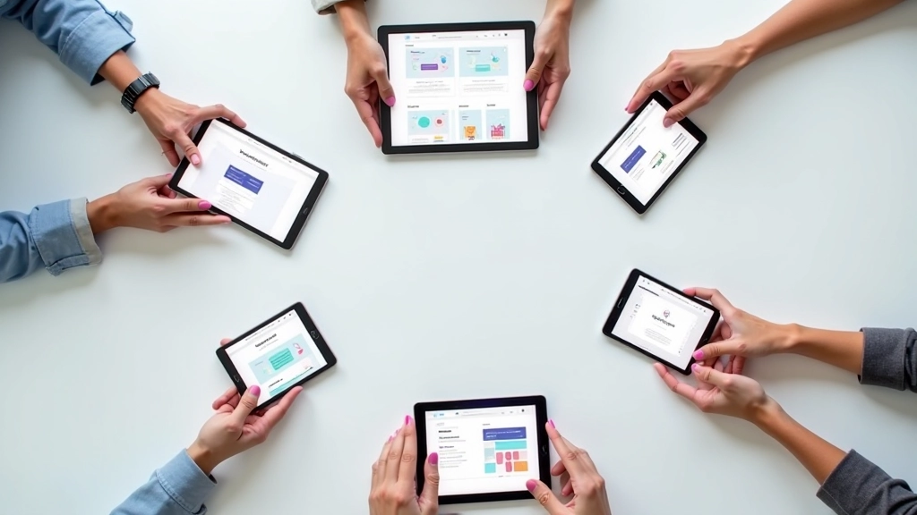 Multiple screens and devices showing brand application across website, mobile app, social media profiles, and email marketing templates with consistent color and typography